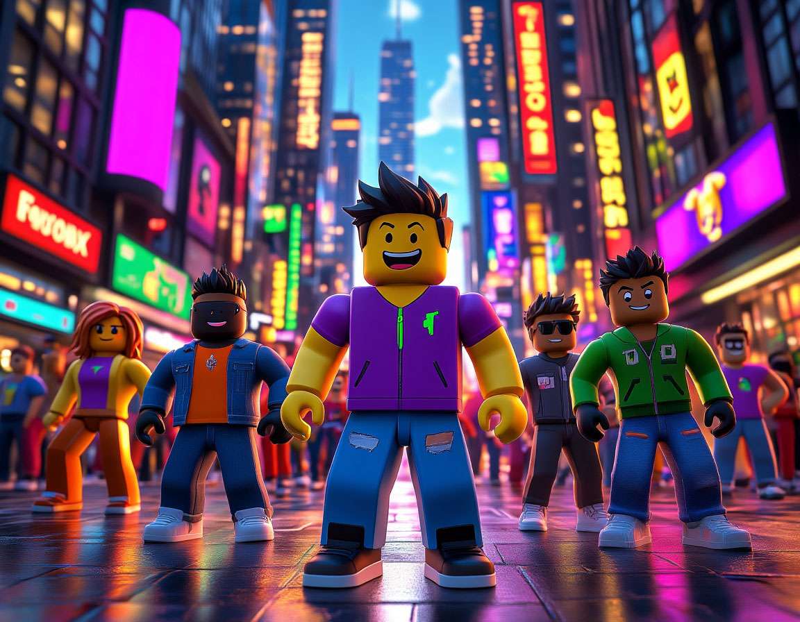 Изображение яркого игрового мира Roblox с разнообразными персонажами и сценами, демонстрирующее креативность и многообразие платформы.