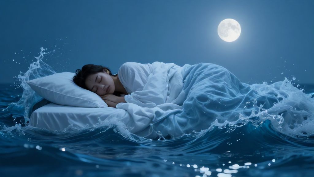 Сюрреалистичный сон о превращении кровати в океанскую волну