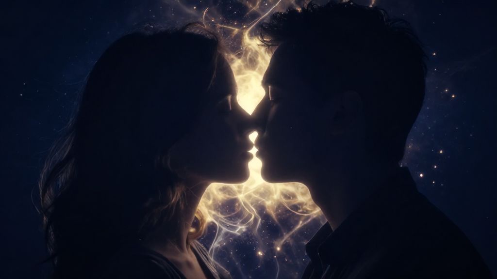 Сюрреалистичное слияние душ в поцелуе