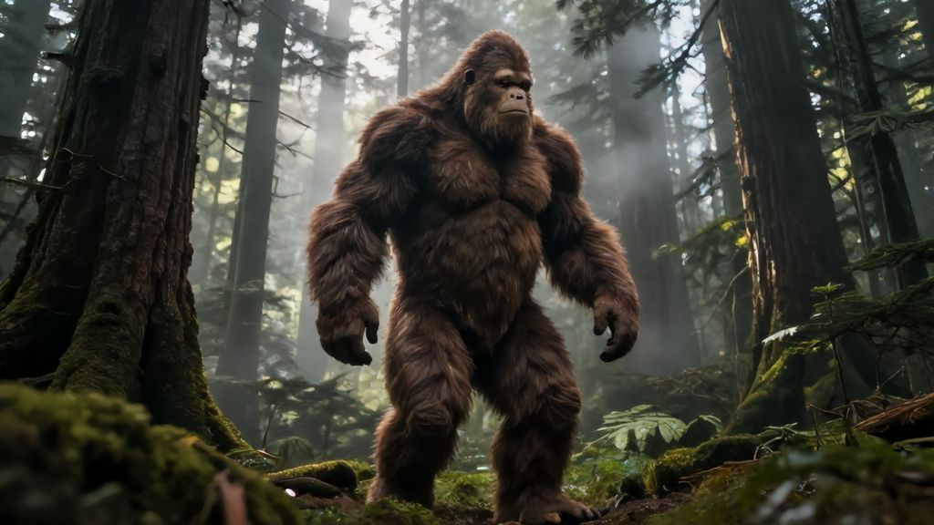 Сасквоч в туманном лесу Северной Америки