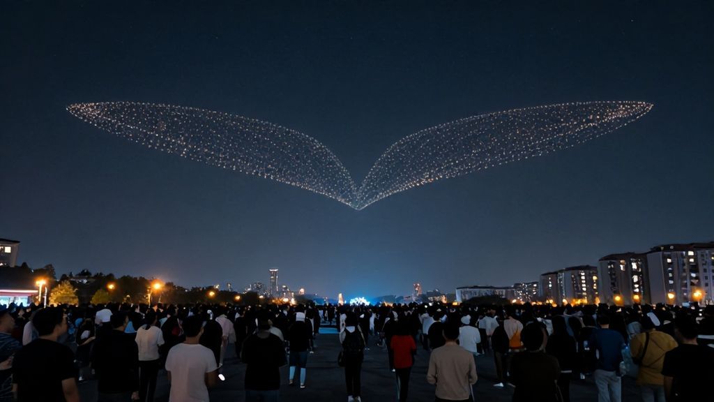 Огромный треугольный НЛО над ночным городом