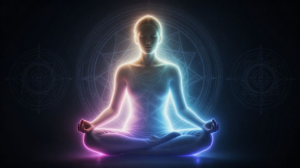 Свечение здоровой ауры человека в состоянии глубокой медитации