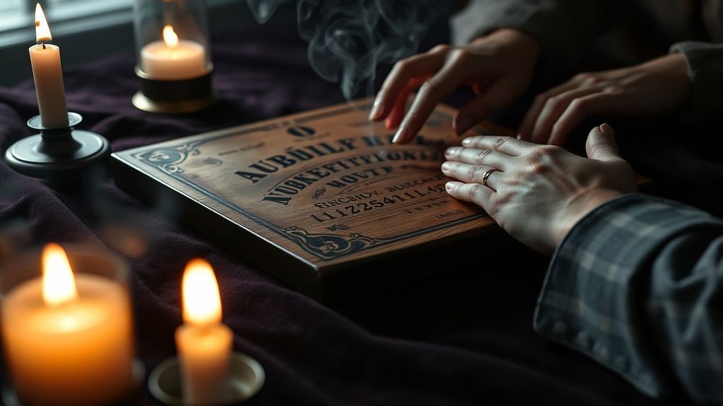 Сеанс спиритизма с доской Уиджа при свечах