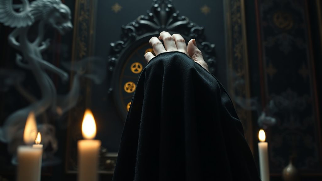 Закрытие зеркального портала черной тканью после обряда