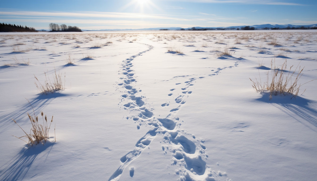 Многочисленные заячьи следы на белом снегу как зимняя примета