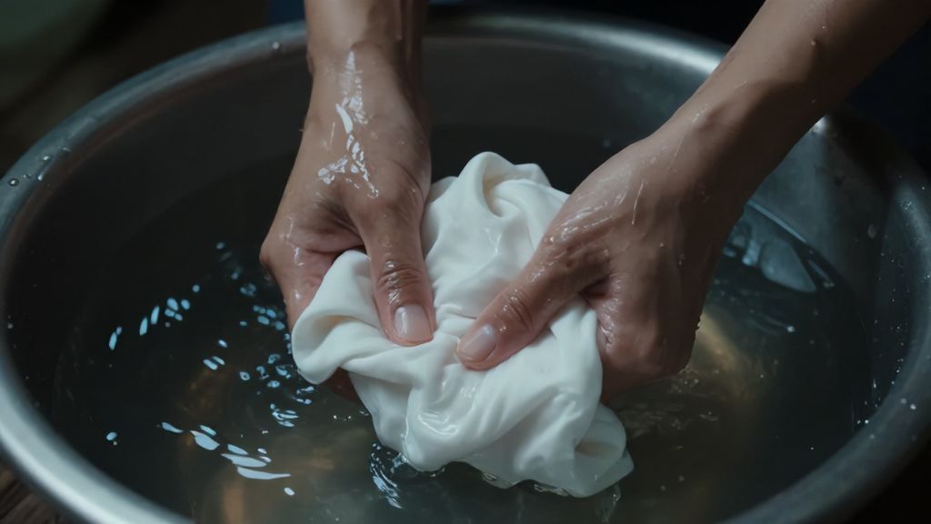 Руки стирают ткань в мутной воде символ попытки очистить репутацию