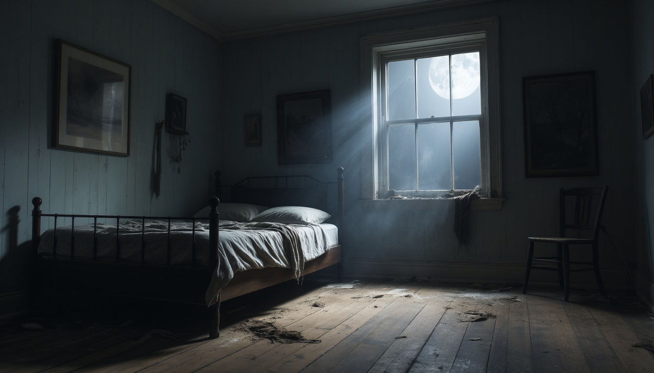 Существо Букачка под кроватью в лунном свете