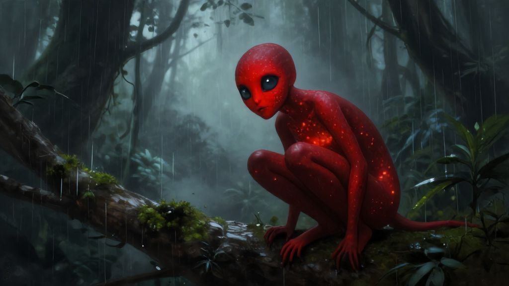 Современный арт-образ существа Яра-ма-йха-ху в туманном лесу