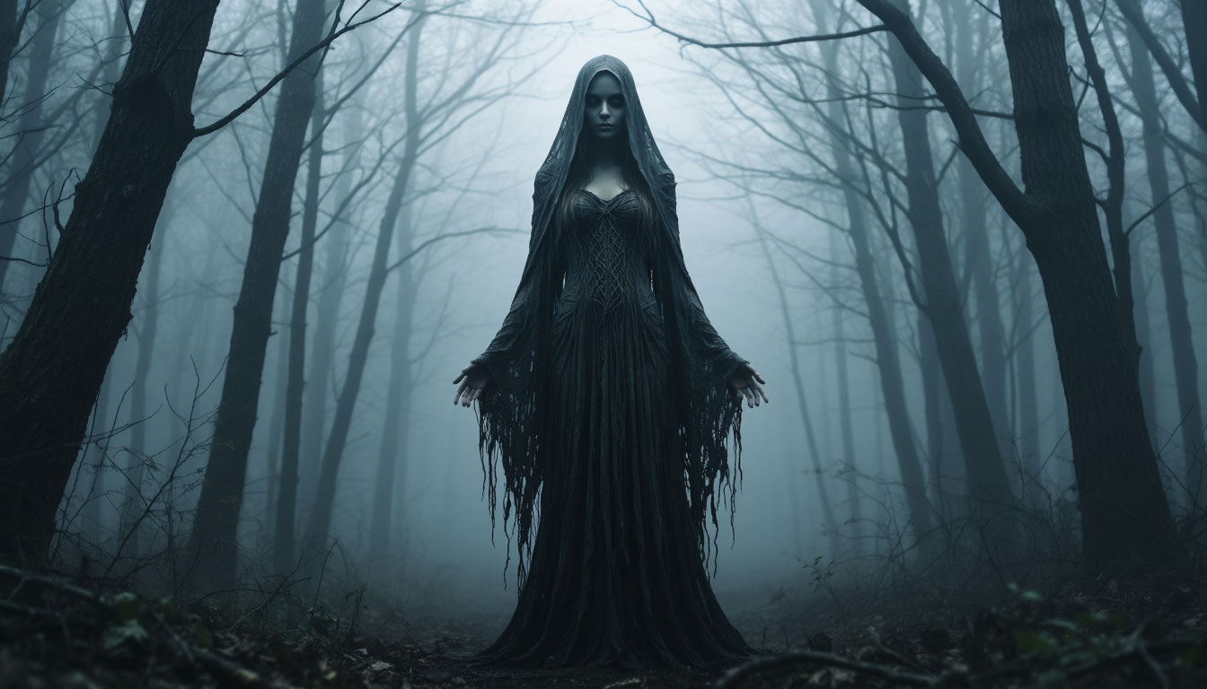 Мифическое существо Авизоя в туманном ночном лесу