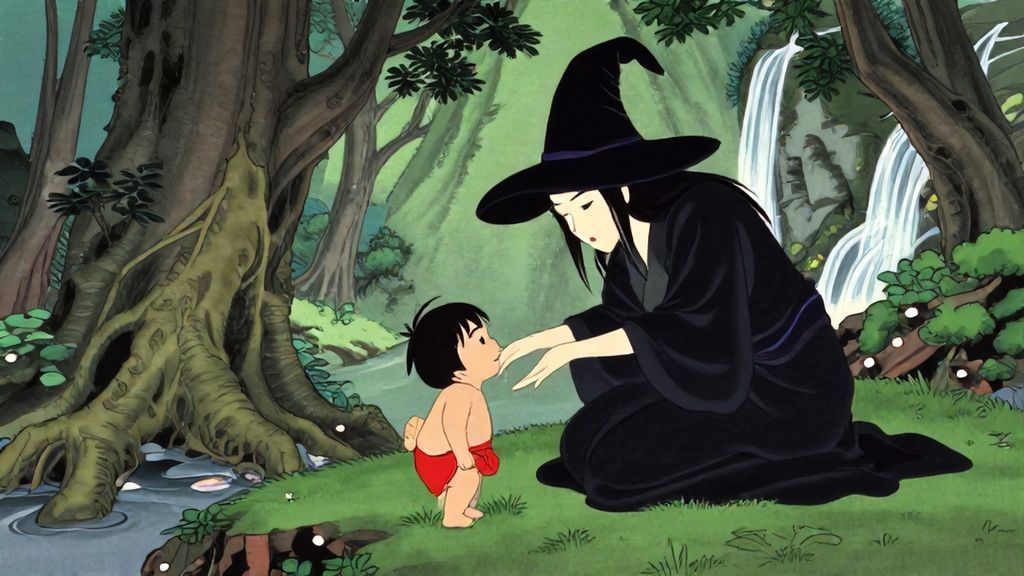 Ямауба воспитывает Кинтаро в глубине японских гор