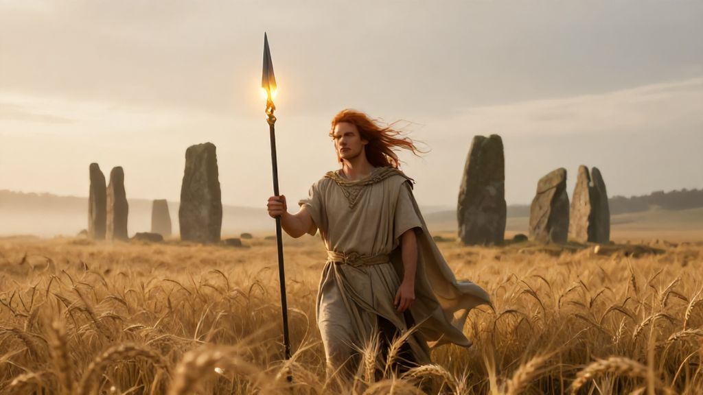 Кельтский бог Луг на пшеничном поле в лучах заката