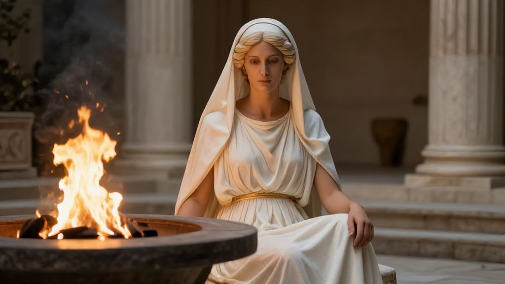 Богиня Гестия у священного очага в античном храме