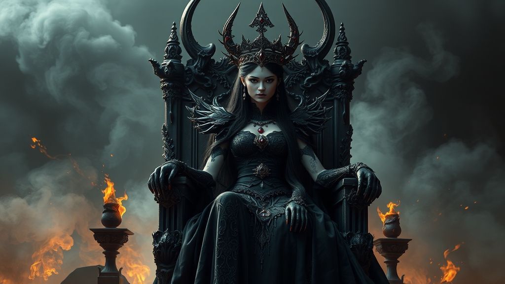 Демоническая княгиня Наама на троне из обсидиана