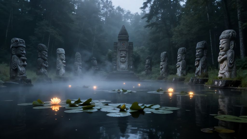 Сакральное место поклонения богу Нию у лесного озера