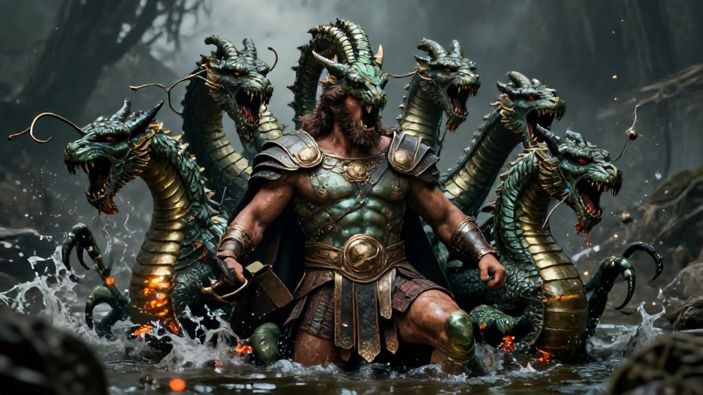 Героическая битва Геракла с Лернейской гидрой