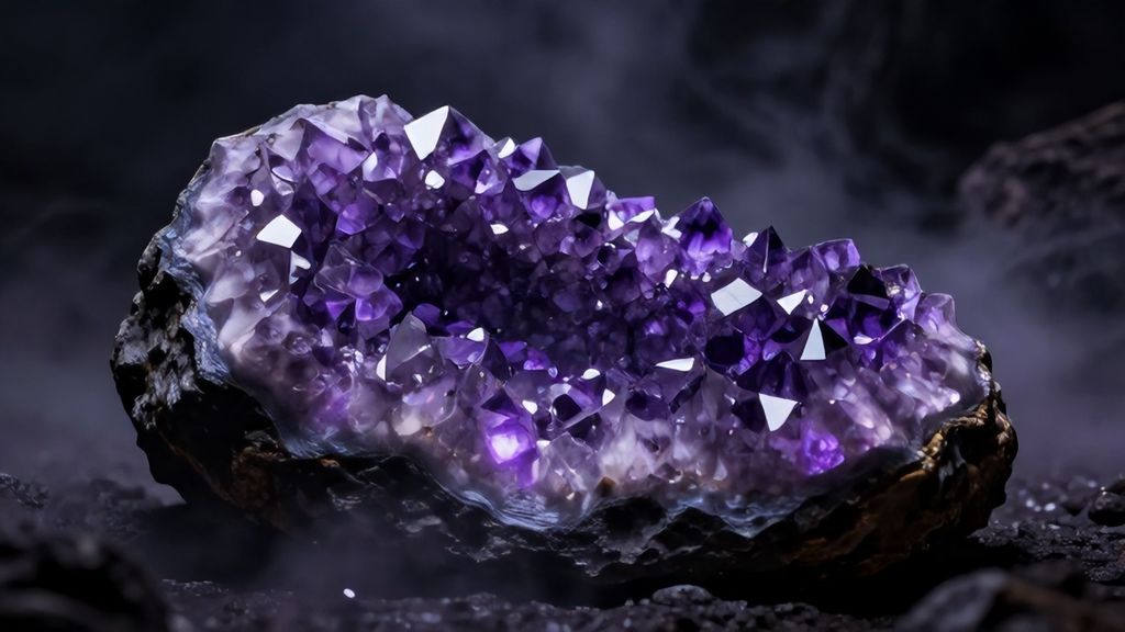 Природная друза аметиста в мистической пещере