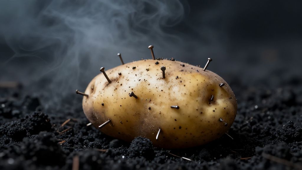 Магический подклад из картофеля с иглами на черной земле