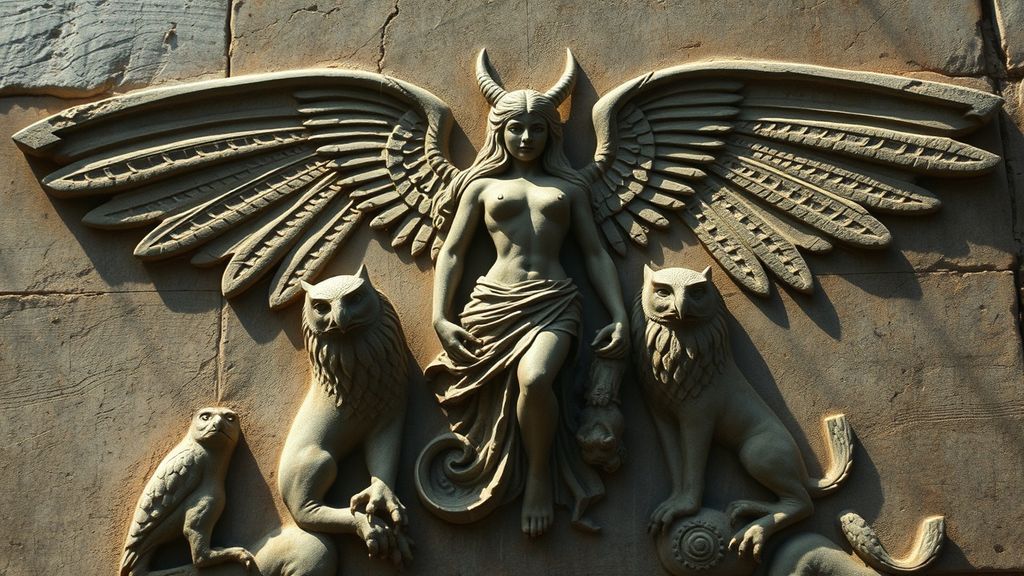 Древнее изображение ночного демона Лилиту в шумерском стиле