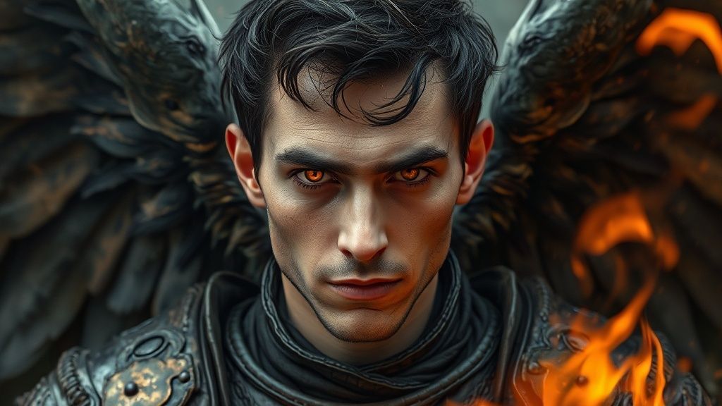 Портрет падшего ангела Азазеля в древних доспехах