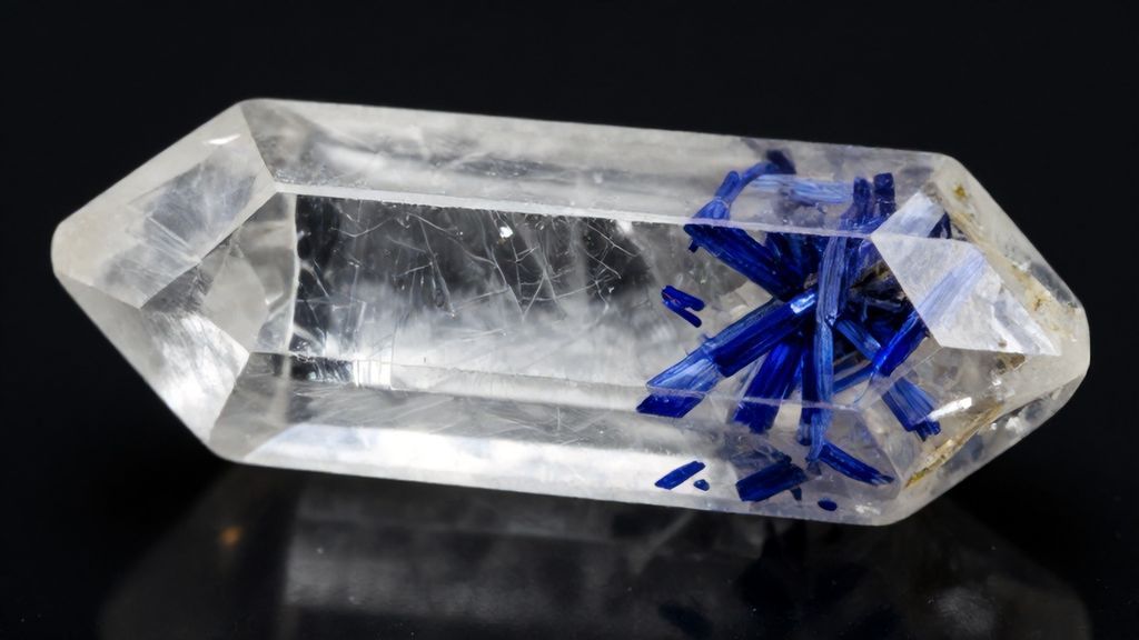 Редкий кристалл кварца с игольчатыми включениями дюмортьерита