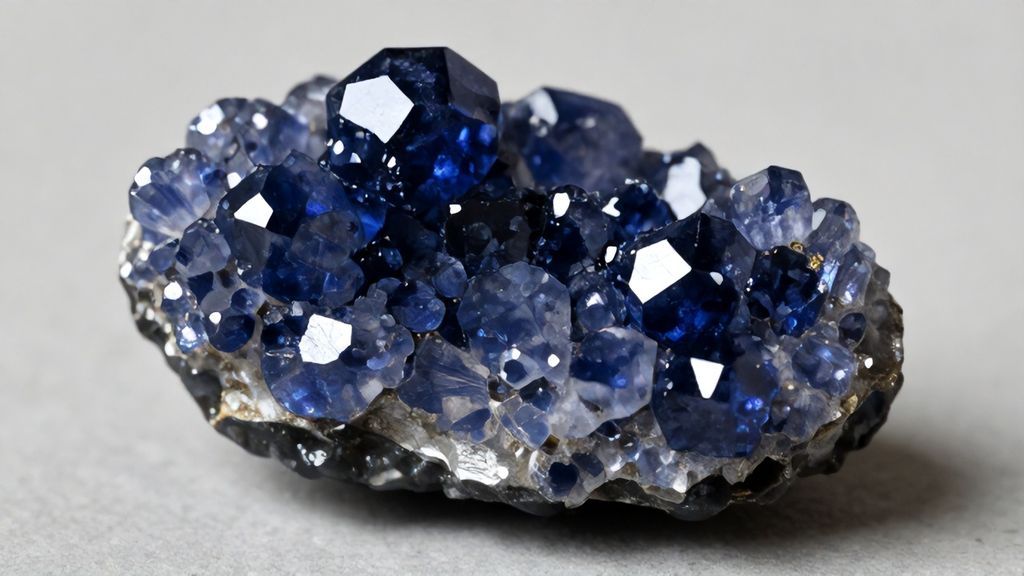 Темно-синий кристалл дюмортьерита с волокнистой структурой