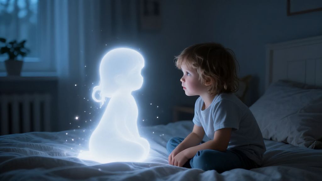 Ребенок общается с призрачным силуэтом в своей комнате