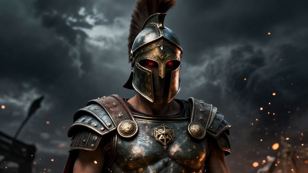 Бог войны Арес в доспехах на поле битвы