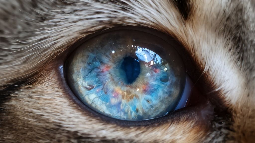 Отражение мистической энергии в глазу кошки крупным планом