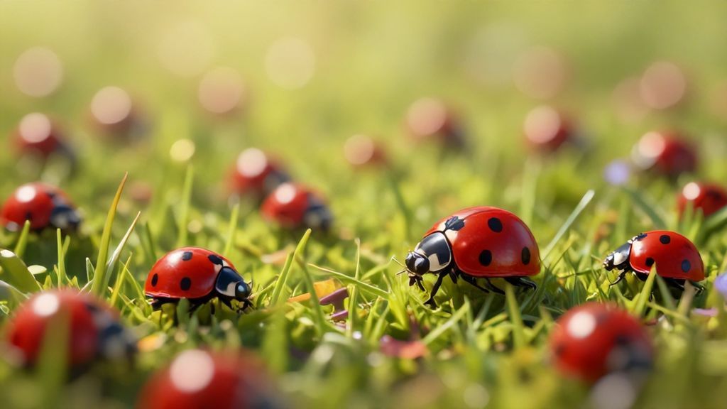 Массовое скопление божьих коровок на лугу