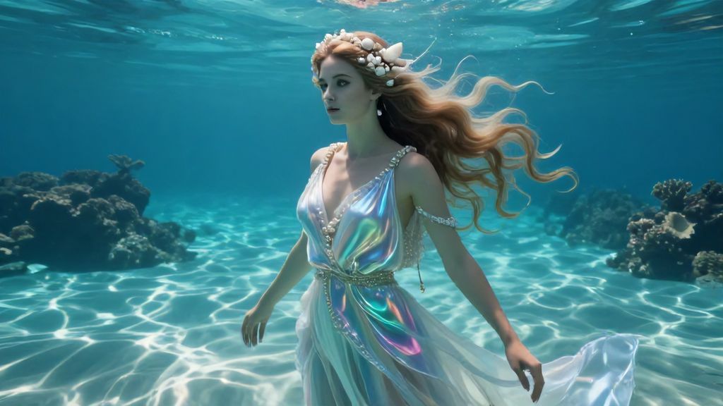 Богиня Амфитрита восстает из морских глубин в жемчужном убранстве