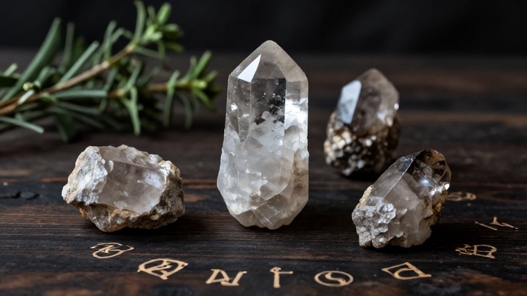 Необработанные камни дымчатого кварца на деревянном столе