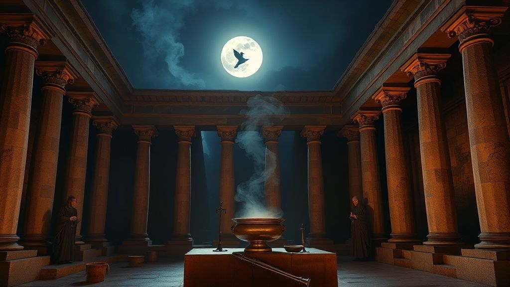 Ночной ритуал в храме Салус с воскурением фимиама и молитвами жрецов.