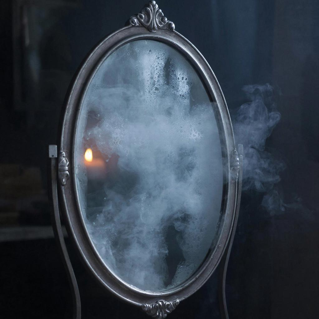 Мутный налет на старинном зеркале в темной комнате