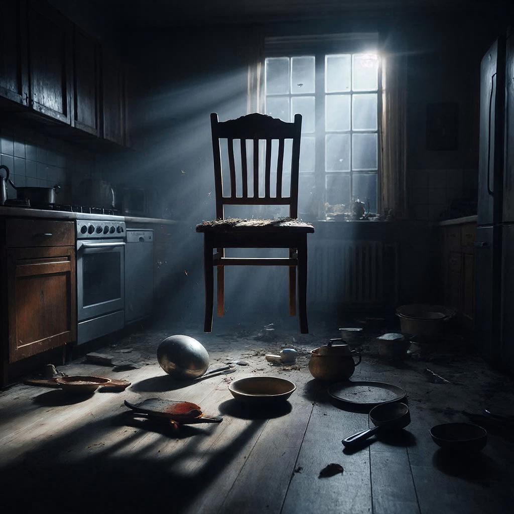 Стул парит в воздухе в пустой комнате феномен полтергейста