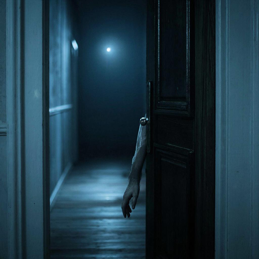 Мистический стук в дверь в пустом темном коридоре