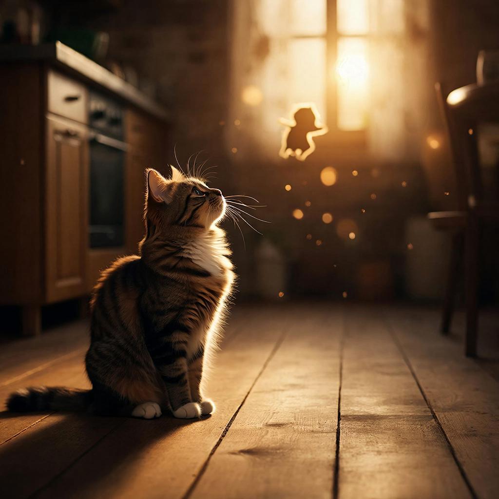 Взаимодействие кошки с невидимым домовым на кухне