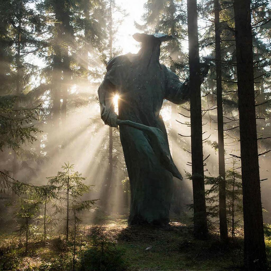 Гигантский силуэт лесного хозяина среди сосен