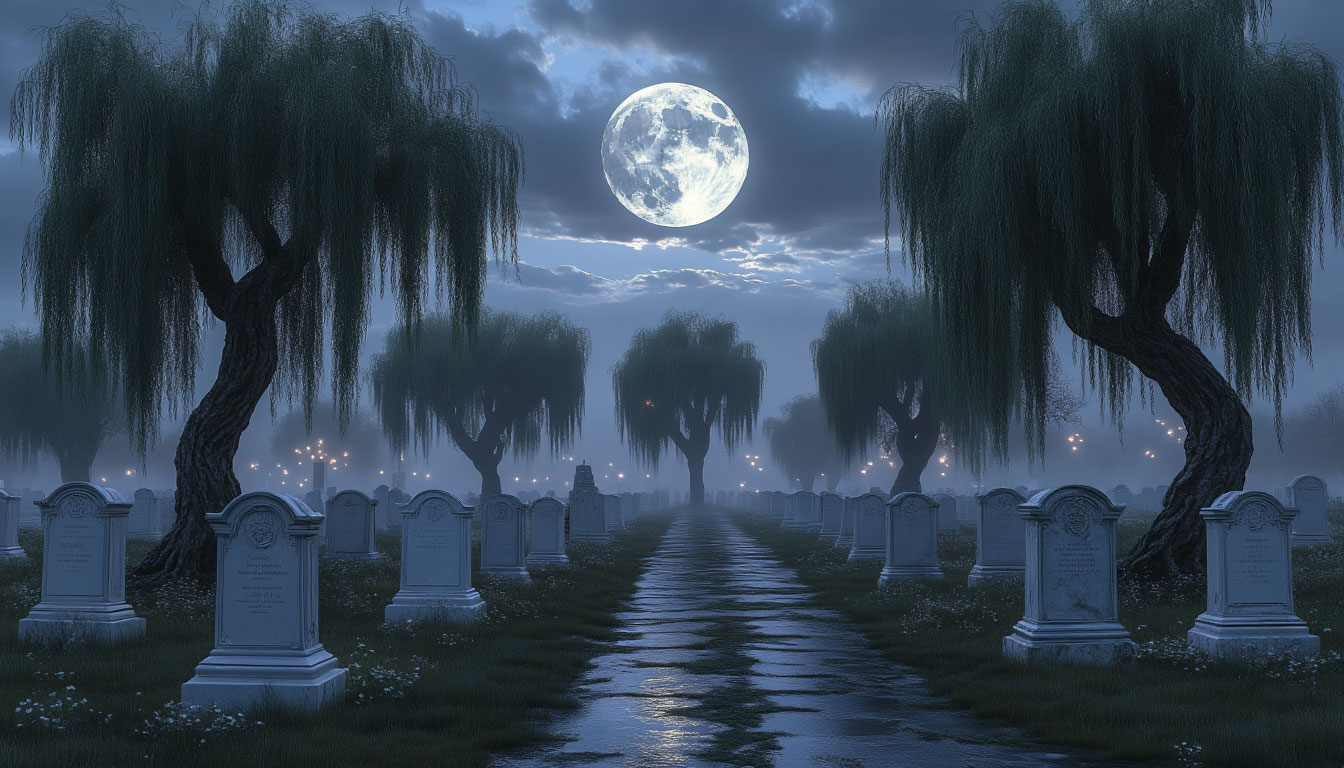 Энергетическое поле кладбища в полнолуние мистический вид