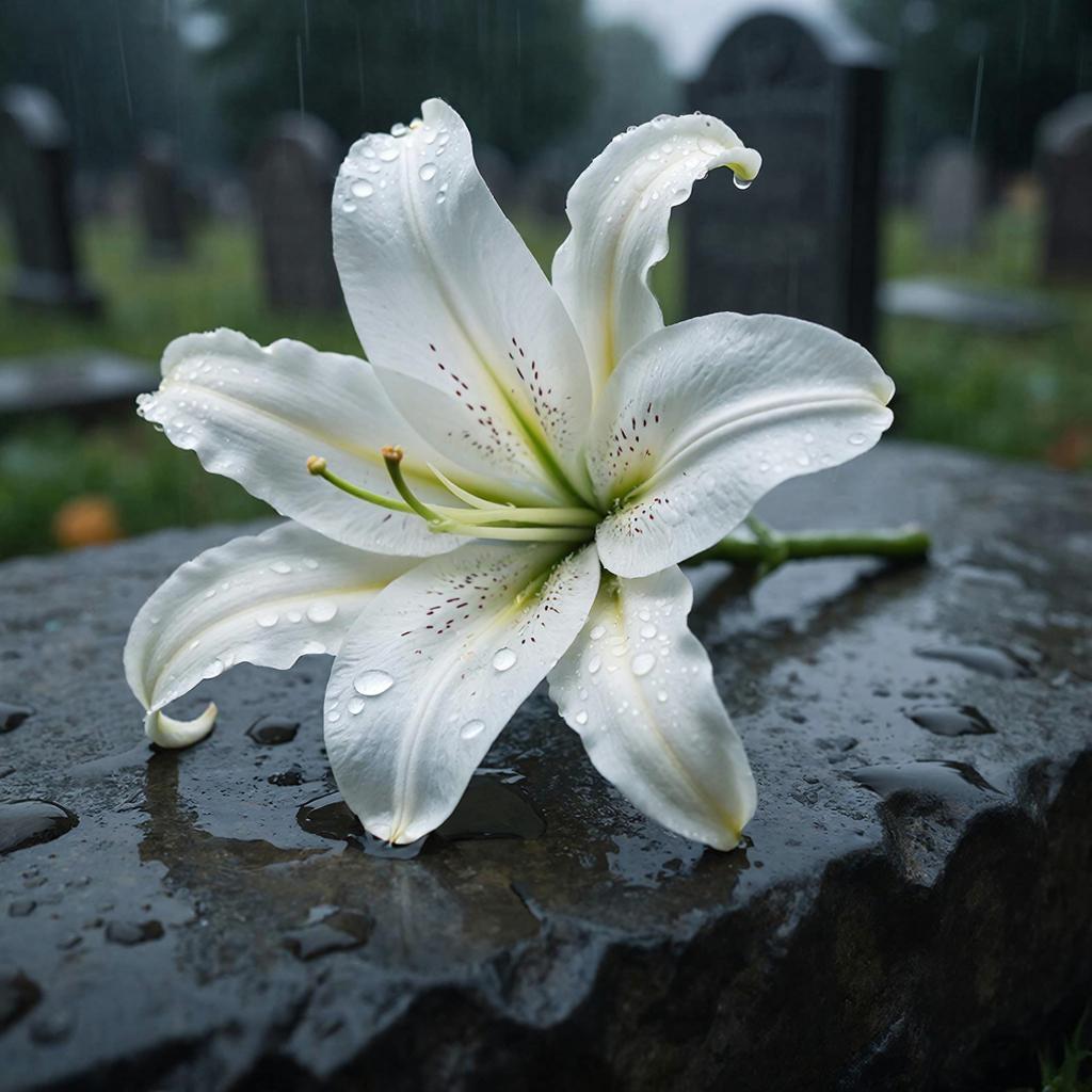 Белая лилия на темном камне как символ чистоты души