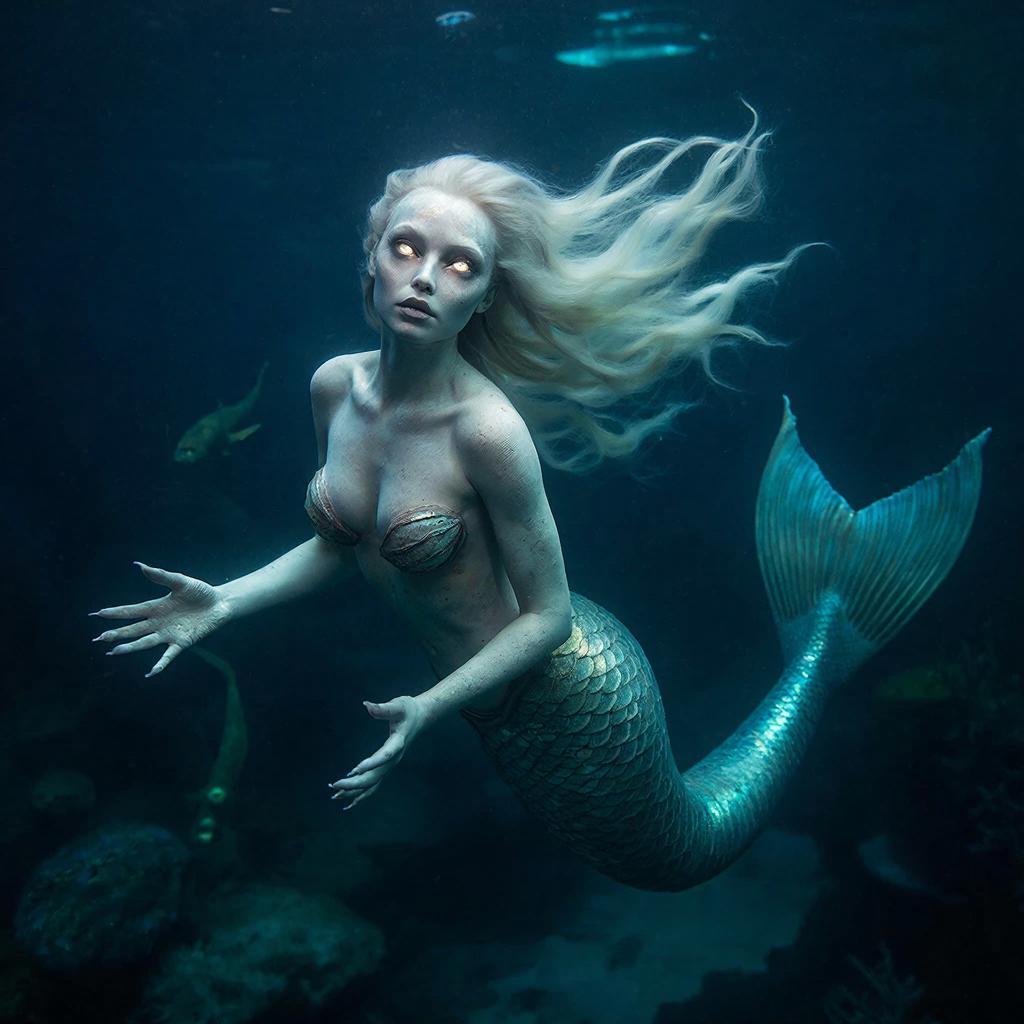 Настоящая русалка в реальной жизни в глубине океана