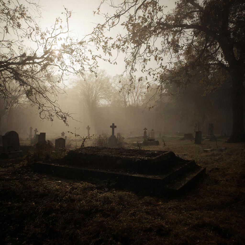 Земля на старой могиле в тумане