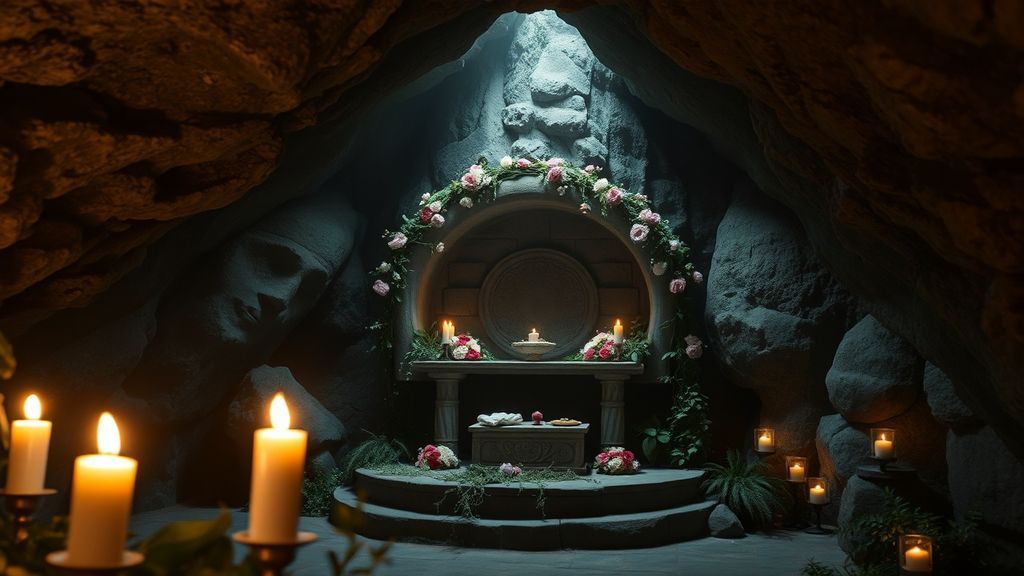 Античный алтарь в пещере посвященный нимфам