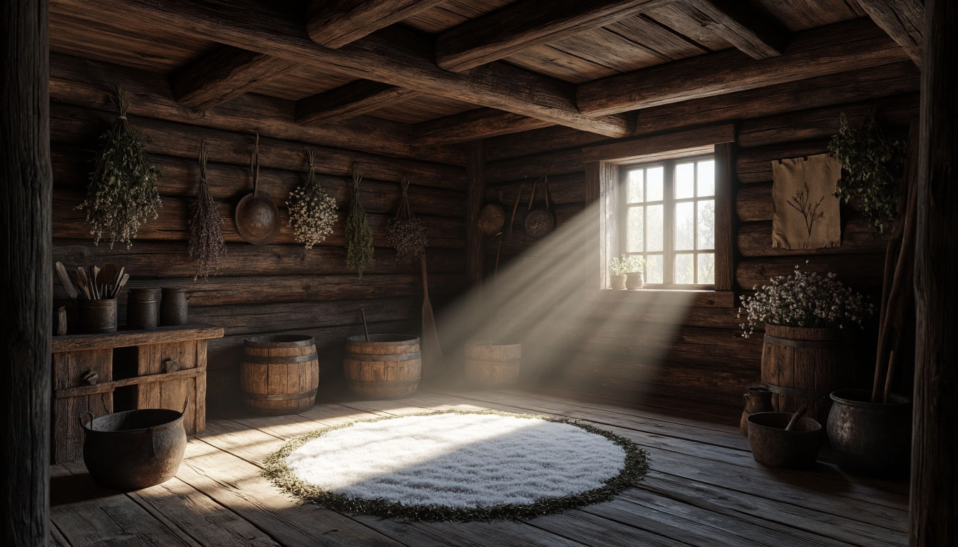 Защитные обереги и магический круг в старинной избе от нечисти